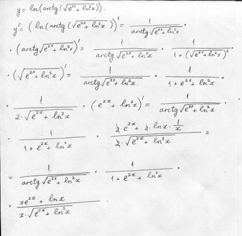 решить пример с производной, в интернете ничего не понятно. (ln)(arctan)sqrt(e^(2x)+ln^(2)x)