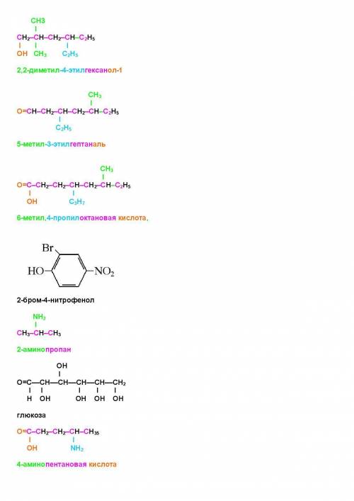 Напишите структурные формулы: 2,2-диметил-4-этилгексанола-1, 5-метил-3-этил-гептаналя, 6-метил-4-про
