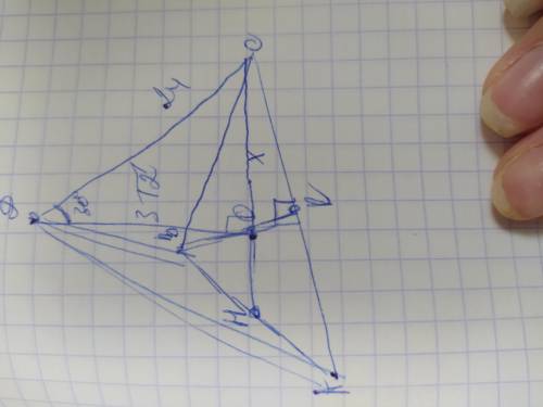 В правильной треугольной пирамиде высота равна 3√2 и образует с боковым ребром угол 30 градусов. Най