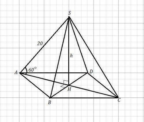 В правильной четырехугольной пирамиде боковые ребра наклонены к основанию 60° .Длина бокового ребра