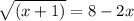 \sqrt{(x + 1)} = 8 - 2x