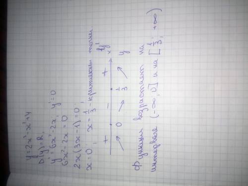 Найти промежутки возрастания функции y=2x³-x²+4