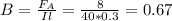 B=\frac{F_A}{Il}=\frac{8}{40*0.3} =0.67