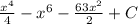\frac{x^4}{4} - x^6 - \frac{63x^2}{2} + C