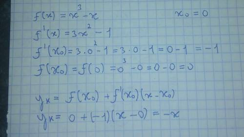 Напишите уравнение касательной к графику функции f(x) в точке x0: f(x) = x3-х x0 = 0.