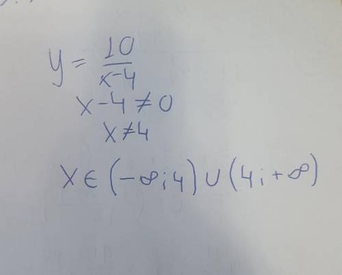Найти область определения функции у = 10 / х-4