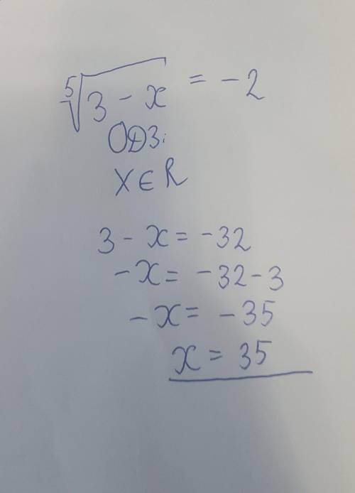 Решите уравнение: 5√3-x=-2