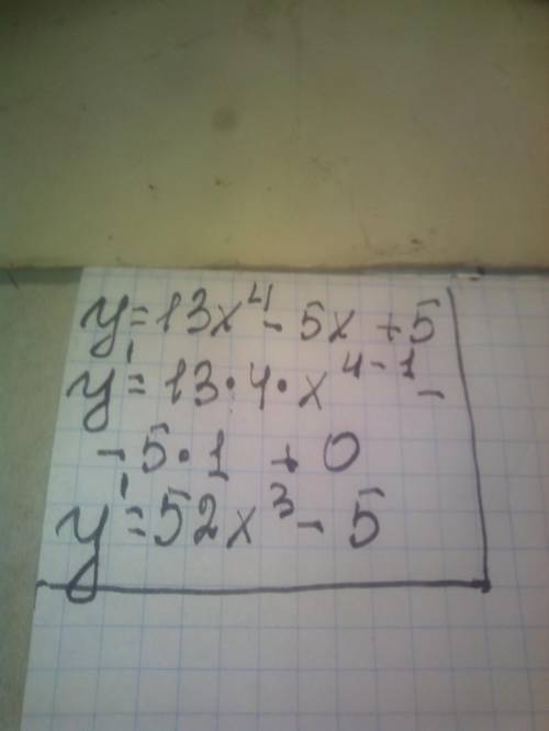 Найти производную функции y=13x^4-5x+5