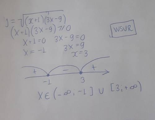 Найдите область определения функции: у = √(х + 1)(3х – 9).