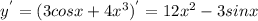 y^{'} = (3cosx+4x^3)^{'} = 12x^{2} - 3sinx