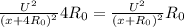 \frac{U^2}{(x+4R_0)^2} 4R_0=\frac{U^2}{(x+R_0)^2}R_0