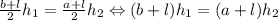 \frac{b+l}{2}h_{1}=\frac{a+l}{2}h_{2} \Leftrightarrow (b+l)h_{1}=(a+l)h_{2}