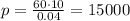 p = \frac{60 \cdot 10}{0.04} = 15000
