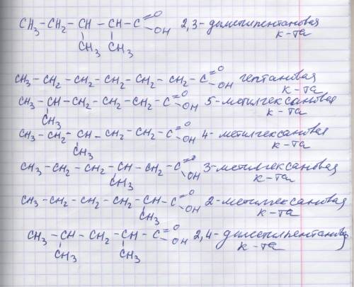 С ХИМИЕЙ 2.3-диметил пентановая кислота. Запишите 6 изомеров.