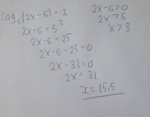 Решите уравнение: log5 (2 х−6 )=2
