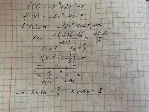 Исследовать функцию на экстремум: ( х )= − х³+2х²−х ОЧЕНЬ