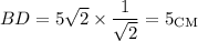 BD=5\sqrt{2}\times\dfrac{1}{\sqrt{2}}=5_\mathrm{CM}