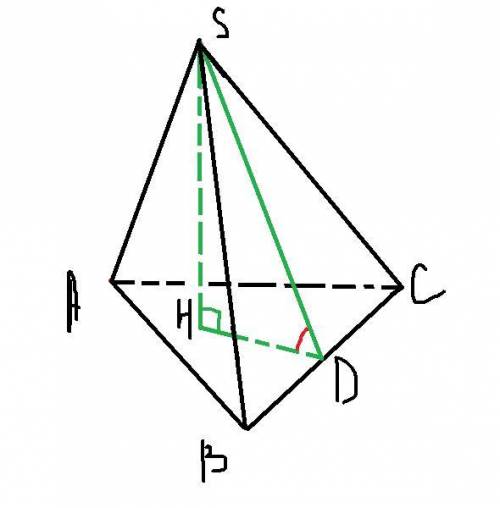 в правильной треугольной пирамиде сторона основания 4√3 см. Боковое ребро наклонено к плоскости и ос