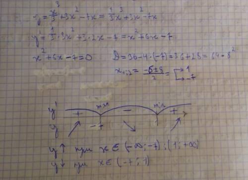Найдите все промежутки возрастания и убывания функции, подробно расписать y решение: y = x^3/3 + 3x^