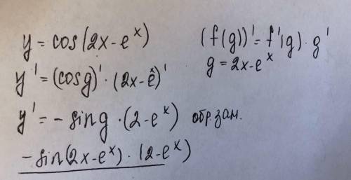 Найти производную y=cos(2x-e^x)