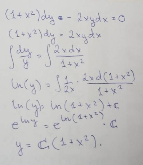 Найти общее решение дифференциального уравнения: (1 + x 2) dy – 2xy dx = 0