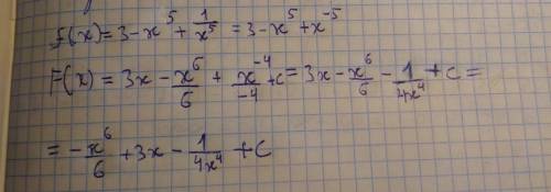 Найти общий вид первообразной f(x)=3-x^5+1/x^5