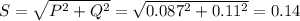 S=\sqrt{P^2+Q^2}=\sqrt{0.087^2+0.11^2}=0.14