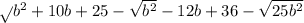 \sqrt{} b {}^{2} + 10b + 25 - \sqrt{b {}^{2} } - 12b + 36 - \sqrt{25b {}^{2} }