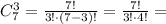 C_7^3 = \frac{7!}{3!\cdot (7-3)!} = \frac{7!}{3!\cdot 4!} =