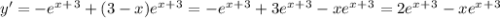 y'=-e^x^+^3+(3-x)e^x^+^3=-e^x^+^3+3e^x^+^3-xe^x^+^3=2e^x^+^3-xe^x^+^3