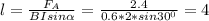 l=\frac{F_A}{BIsin\alpha } =\frac{2.4}{0.6*2*sin30^0}=4