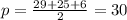 p = \frac{29 + 25 + 6}{2} = 30