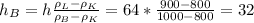 h_B=h\frac{\rho_L-\rho_K}{\rho_B-\rho_K} =64*\frac{900-800}{1000-800}=32