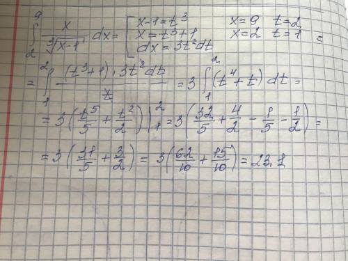 . Вычислить определенный интеграл: 9 сверху 2 снизу Интеграл (x)/3степеникорень из(x-1) dx