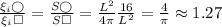 \frac{\xi_i \bigcirc}{\xi_i \Box} =\frac{S\bigcirc}{S\Box}=\frac{L^2}{4\pi } \frac{16}{L^2}=\frac{4}{\pi } \approx 1.27