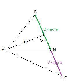 В остроугольном треугольнике ABC проведена прямая AN, делящая сторону BC в отношении 2:3, считая от