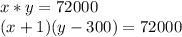 x*y=72000\\(x+1)(y-300)=72000