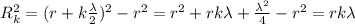 R_k^2=(r+k\frac{\lambda}{2} )^2-r^2=r^2+rk\lambda+\frac{\lambda^2}{4}-r^2=rk\lambda