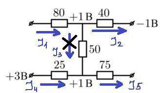 Определите токи через резисторы в цепи, схема которой изображена на рисунке. Значения сопротивлений
