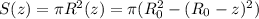 S(z)=\pi R^2(z)=\pi (R^2_0-(R_0-z)^2)