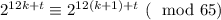2^{12k+t}\equiv 2^{12(k+1)+t}\ (\mod 65)