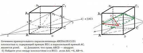 Сечением прямоугольного параллелепипеда ABCDA1B1C1D1 плоскостью α, содержащей прямую BD1 и параллель