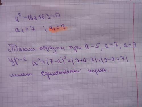 Найти все значения a, при каждом из которых уравнение x^2+ (7- a)^2 = |x + a - 7| + |x -a + 7| имеет