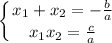 \displaystyle \left \{ {{x_1+x_2=-\frac{b}{a}} \atop {x_1x_2=\frac{c}{a}}} \right.