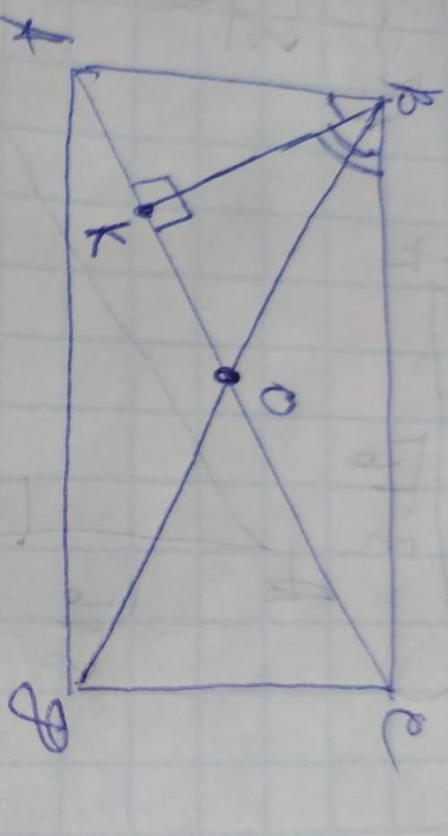 Перпендикуляр, проведений з вершини прямокутника на його діагональ, ділить кут прямокутника у віднош