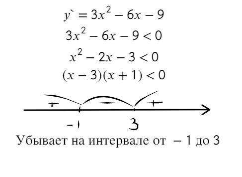 Найдите интервалы убывания функции y=x3-3x ^2 -9x + 4