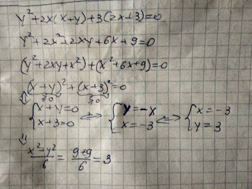 Для x и y выполняется равенство y^2 + 2x(x + y) + 3(2x + 3) = 0Найдите значение​