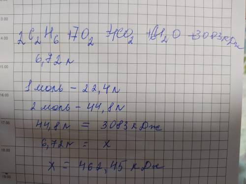 В результате химической реакции 2С2H6 + 7O2 = 4CO2 +6H2O выделяется 3083 кДж теплоты. Рассчитайте те