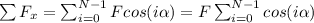 \sum F_x=\sum_{i=0}^{N-1}Fcos(i\alpha )=F\sum_{i=0}^{N-1}cos(i\alpha )