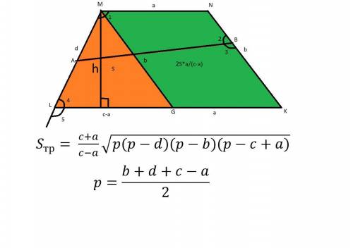 Стороны выпуклого четырехугольника MNKL равны MN = a, NK = b, KL = c, ML = d. Найдите площадь четыре